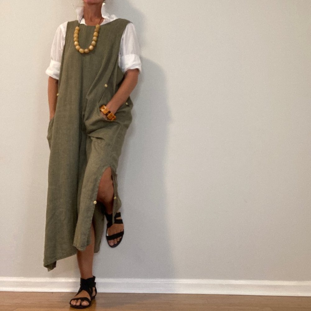 Flax Jumper Dress Plus Size Green